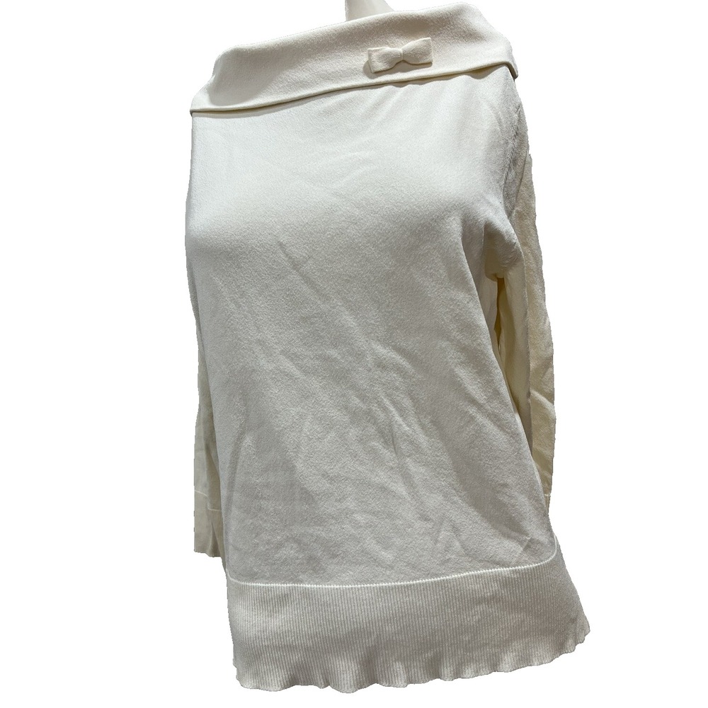 KATE HILL Rayon/Nylon Cream Cowl Neck with Bow Sweater Pullover Large
